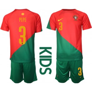 Portugal Pepe #3 kläder Barn VM 2022 Hemmatröja Kortärmad (+ korta byxor)